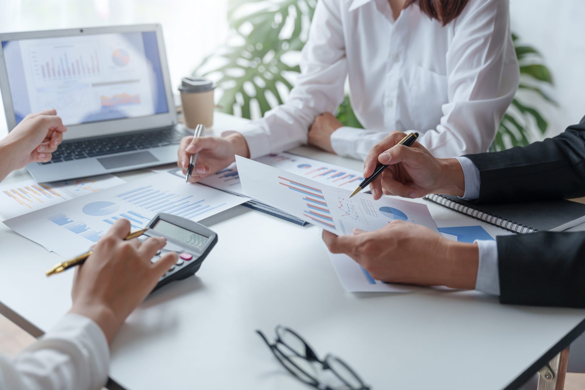 Coworkers in business reviewing data  together